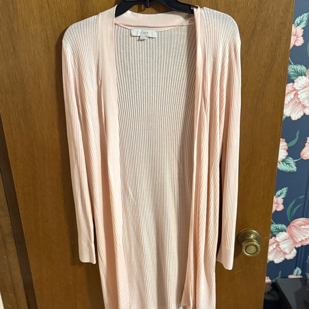 LOFT Blush Ribbed Cardigan